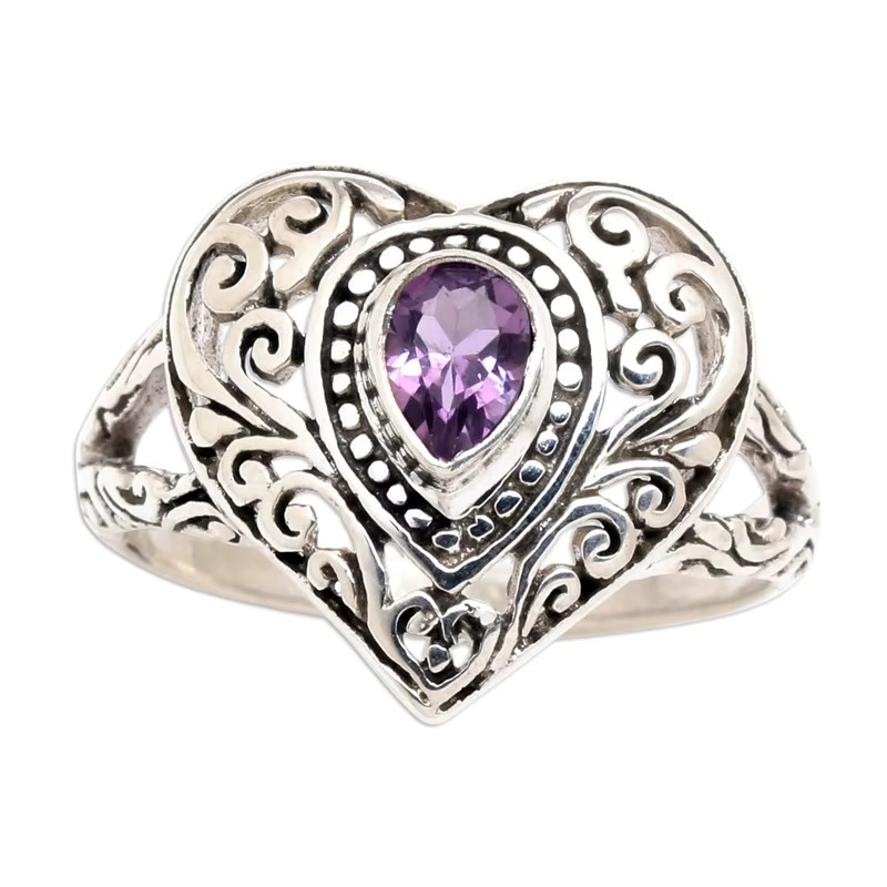 Huitan Ring, Herz, Silber, Lila Zirkonia, Vintage, Damen - Bild 2