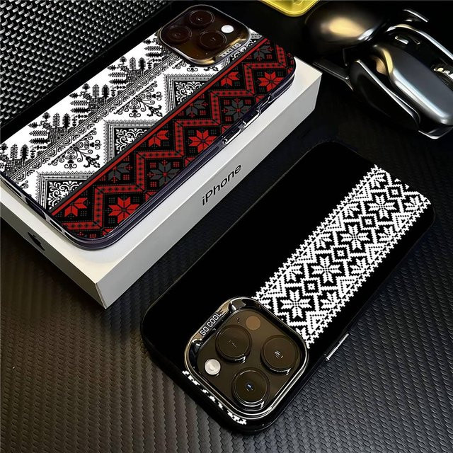 G-Ukraine Handyhülle mit Ornament Muster für iPhone 11 bis iPhone 17 Pro Max, matte stoßfeste Rückseite, Multicolor - Bild 1