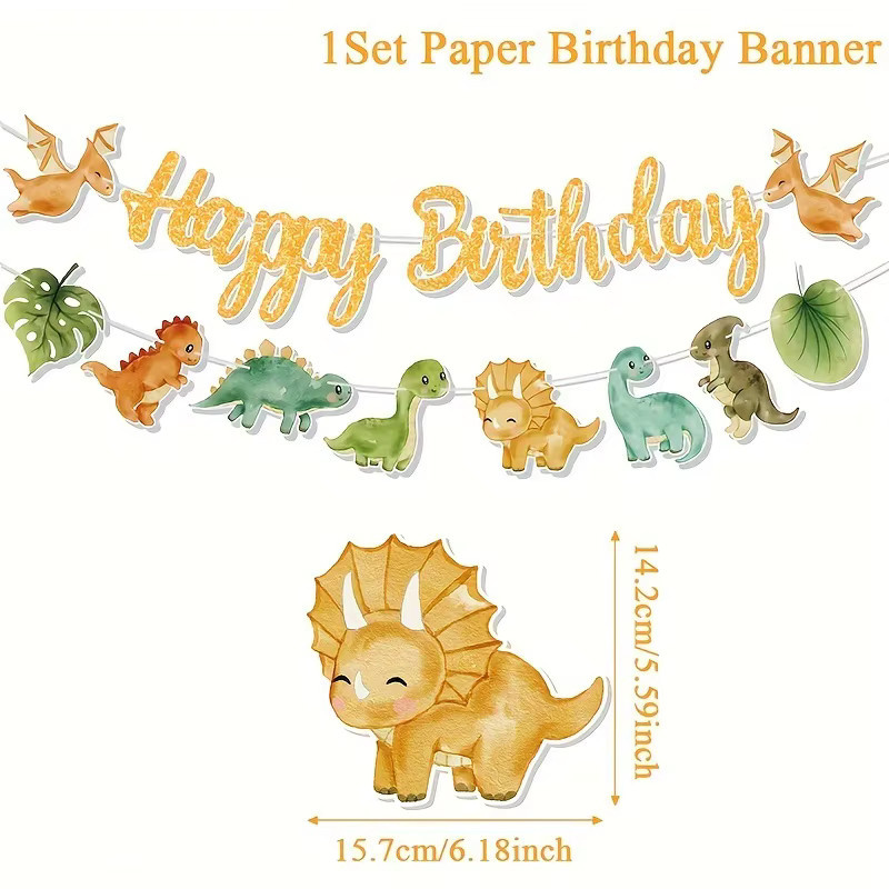XMSJ Dinosaurier Geburtstagsbanner Girlande aus Papier in Mehrfarbig für Kinder Dino Themenparty Dekoration - Bild 2