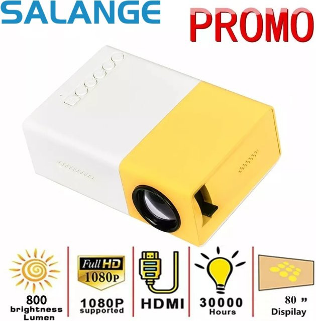 Salange YG300 Mini-LED-Projektor, verbesserte Version mit 600 Lumen, HDMI und USB-Audio, Heim-Media-Player Beamer in Weiß und Gelb - Bild 1