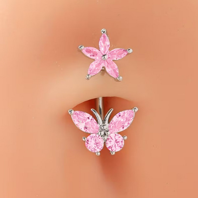Piercing Addicter Bauchnabelpiercing Edelstahl, Rosa Kristall, Damen - Bild 1