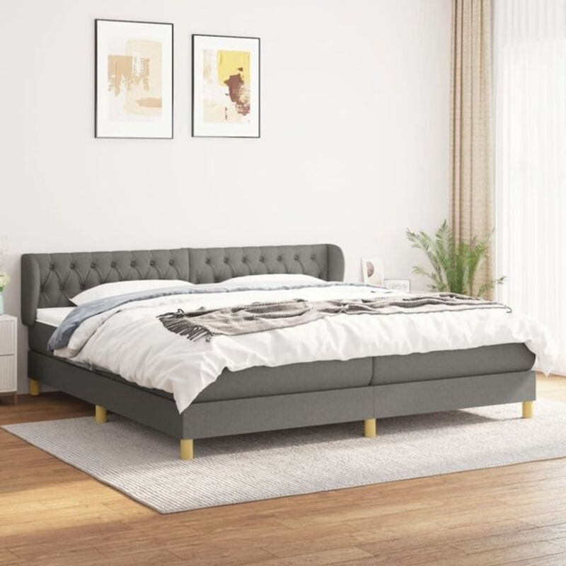 vidaxl Boxspringbett mit Matratze in Anthrazit und Grau aus Stoff, B/T: 200 x 200 cm - Bild 1