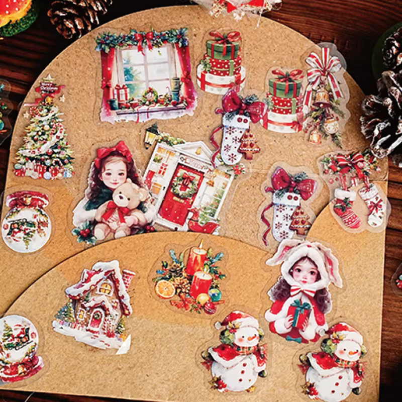 Mr. Paper Weihnachtsaufkleber mit süßen Weihnachtsmädchen und Winterlandschaften, 15 Blatt, Mehrfarbig - Bild 2