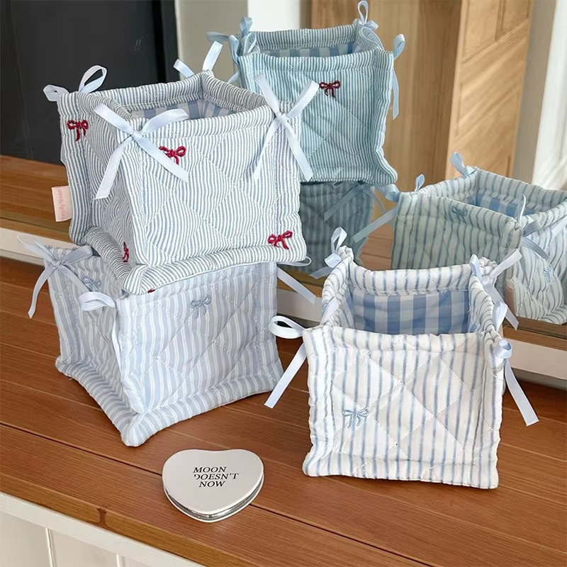 Gesteppter Aufbewahrungskorb in Blau für Kleinteile und Kosmetik als Desktop-Organizer und Wohndekoration - Bild 2