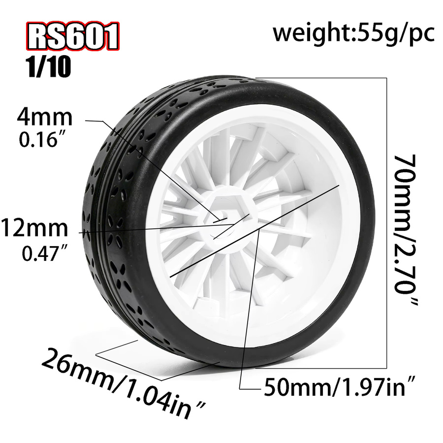MJXRC Rallye-Rennreifen und Hartplastikräder, 4-teiliges Set, 70mm, 12mm Sechskant - Bild 2