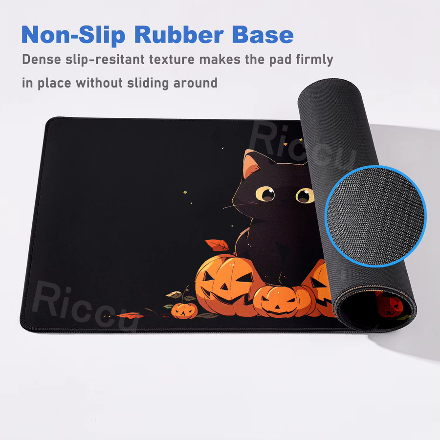 Riccu XXL Mauspad mit Katzenmotiv in Schwarz als große Schreibtischunterlage für PC und Tastatur - Bild 3