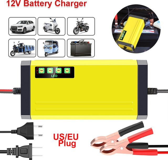 Nass-Trocken Blei-Säure Batterie Ladegerät mit LED Display und Puls-Reparaturfunktion für Auto, Motorrad und Lkw, 12V 2A, Gelb - Bild 1
