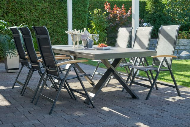 Hartman Garten-Essgruppe Xanadu / Alice aus Aluminium und Glaskeramik in Xerix/Schwarz mit 6 Klappstühlen und Textilen, ausziehbar, B/T/H: 220 x 100 cm bis 280 x 100 cm - Bild 1