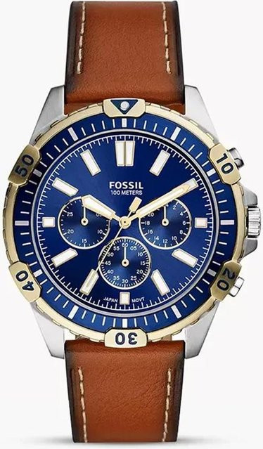 Fossil Armbanduhr Quarz, Edelstahlgehäuse, Leder, Blau, Herren - Bild 1
