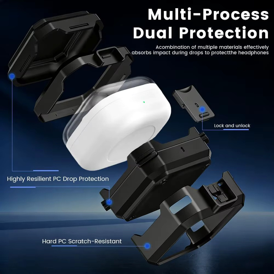 Stoßfeste Schutzhülle für Samsung Galaxy Buds 4 und Buds 4 Pro inklusive Schlüsselanhänger und Reinigungsset in Schwarz und Lila - Bild 3