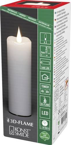 Konstsmide LED-Echtwachskerze Weiß mit Timer und Flackereffekt, Höhe: 15,2 cm, Breite: 5 cm - Bild 1