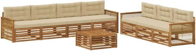 vidaXL Outdoor-Sofagarnitur aus Akazienholz mit 8-teiligem Set in Natur und Beige inklusive wetterfester Kissen - Bild 1