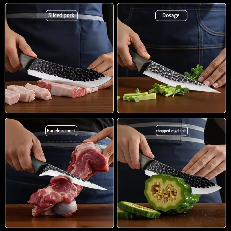 Premium 3-teiliges Profi-Küchenmesserset aus Hochkohlenstoffstahl mit Koch-, Ausbein- und Tranchiermesser für Fleisch, Obst und Gemüse - Bild 3