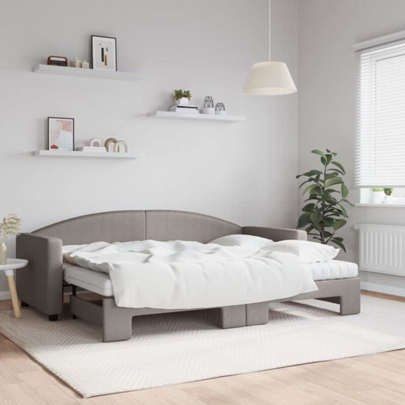 Ausziehbares Funktionsbett mit Matratze von vidaxl in Taupe meliert, Stoff und Metall, B/T: 200 x 80 cm - Bild 1