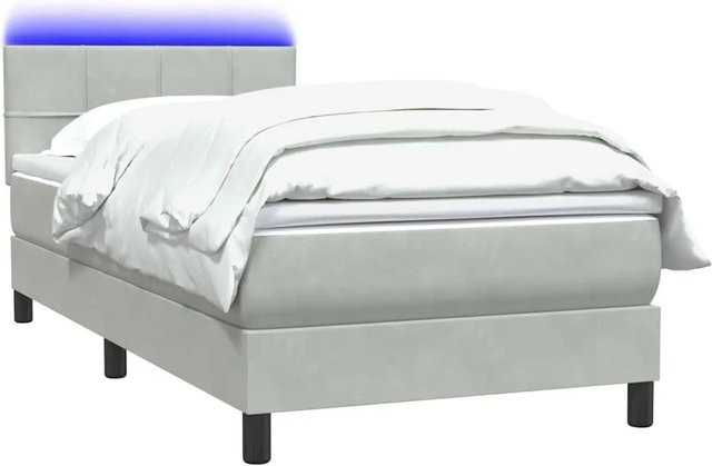 vidaXL Boxspringbett mit Matratze in Hellgrau aus Samt mit LED-Unterbettbeleuchtung und USB-Anschluss, B/T/H: 90 x 223 x 78 cm - Bild 1