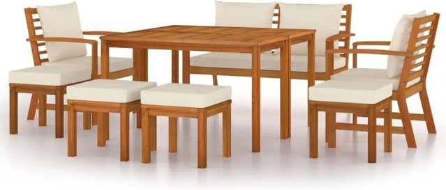 vidaXL 9-tlg Garten-Essgruppe Modell 3 aus Akazien-Massivholz mit Kissen in Cremeweiß - Bild 1
