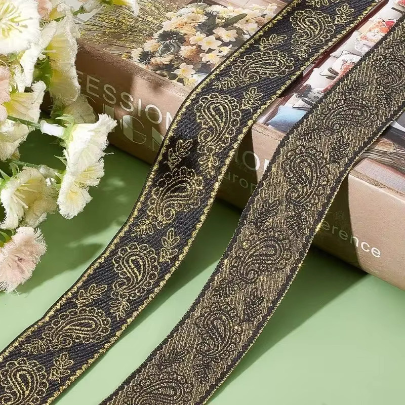 Besticktes Jacquard Band in Gold mit ethnischem Muster für DIY Kleidung und Wohnkultur, Breite: 2,8 cm, Länge: 10 Meter - Bild 3