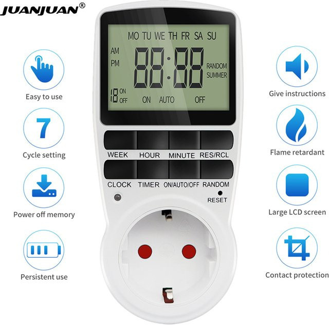 Elektronische digitale Zeitschaltuhr von JUANJUAN in Weiß, programmierbare Zeitsteuerung für 220 V mit 12/24 Stunden Anzeige - Bild 1