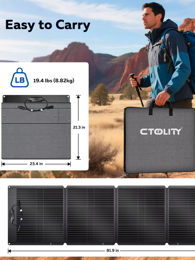 CTOLITY Faltbares tragbares Solarpanel 200 W 20,5 V mit USB Typ C für Wohnmobil, Camping und Outdoor - Bild 6