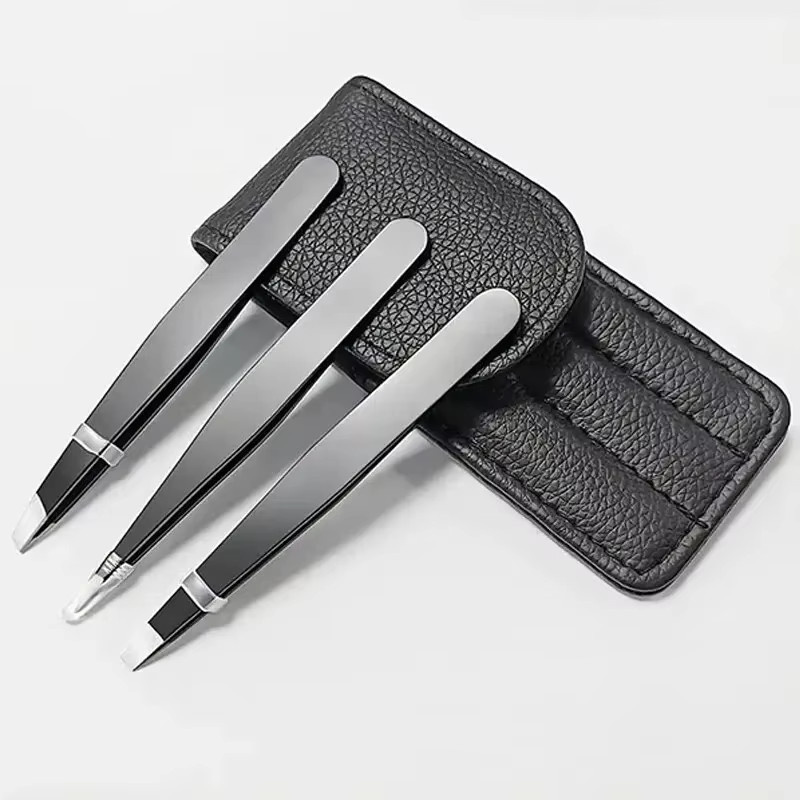 HOCOSHINE Augenbrauenpinzetten-Set, 3-teilig, Edelstahl, Schwarz - Bild 5