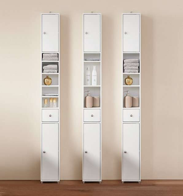 SoBuy BZR34 Hochschrank Badezimmerschrank mit 5 Fächern und 1 Schublade, Weiß-Natur, B/T/H: 20 x 20 x 180 cm - Bild 1