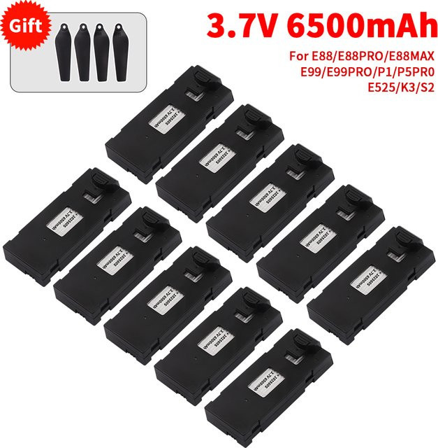 Jiaojiren RC Drohnen Akku 3,7 V 6500 mAh in Schwarz für E88 E88PRO E99 P1 K3 LsE525 E525 PRO Mini UAV Drohnen - Bild 1