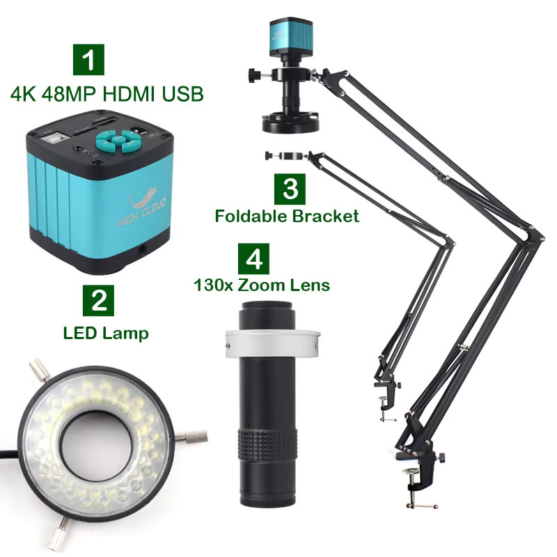 HIGH CLOUD Digitales Video Mikroskop mit 55MP 4K HDMI USB Anschluss und 1-130X stufenlosem C Mount Objektiv inklusive LED Licht in Braun - Bild 3