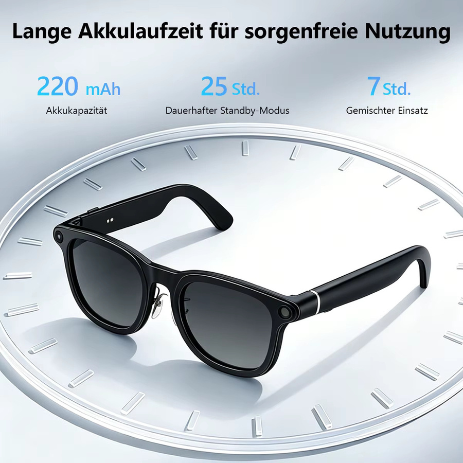 Hganus KI Smart Glasses mit Kamera und 3600 mAh Akku, Intelligente Übersetzung, Foto- und Videoaufnahme, Sonnenbrille in Schwarz, Kompatibel mit ChatGPT, App, WiFi 4 und Bluetooth 5.3 - Bild 7