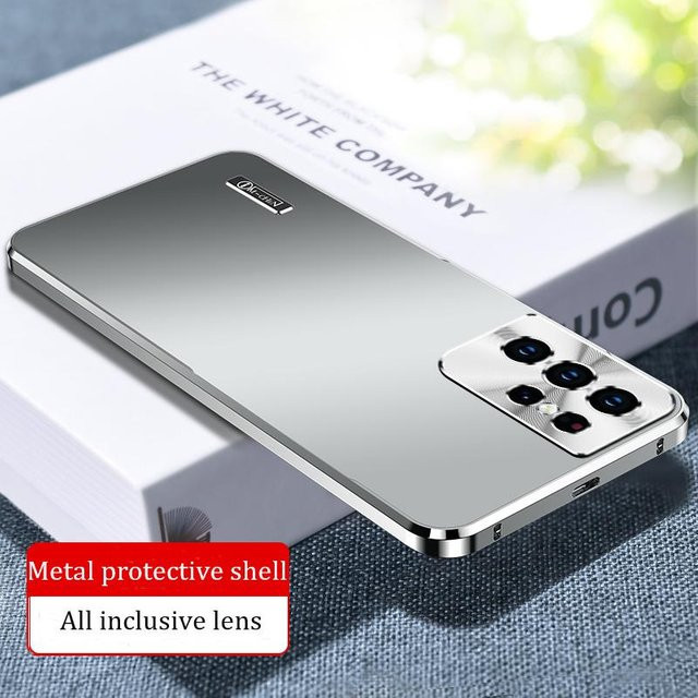 Magnetische Schutzhülle aus Aluminiumlegierung für Samsung Galaxy S25 S24 S23 S22 Ultra Plus mit Kameraobjektiv-Schutz in Silber - Bild 1