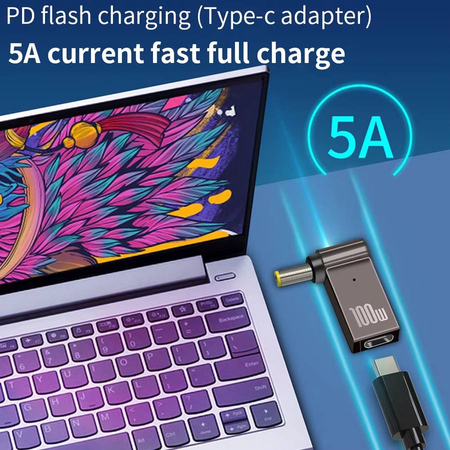 TISHRIC Laptop Netzteil Adapter PD 100W 5A USB Typ-C auf DC Stecker in Schwarz für HP, Lenovo und DELL - Bild 6