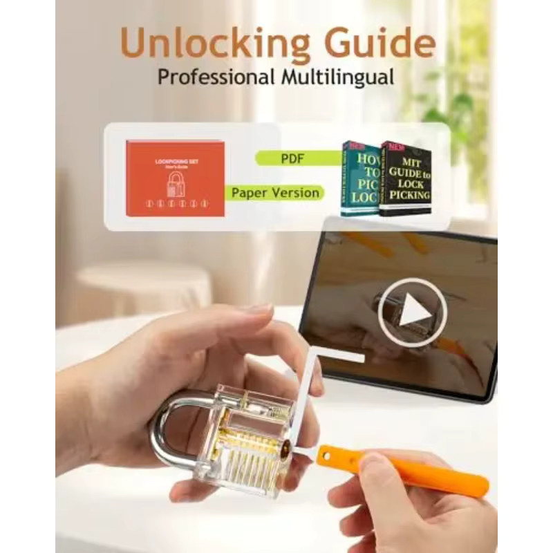 OLOIU Lockpicking-Set mit 4 transparenten Übungsschlössern und Reißverschlusstasche für die Schlossöffnungstechnik inklusive E-Guides für Anfänger und Profis - Bild 3
