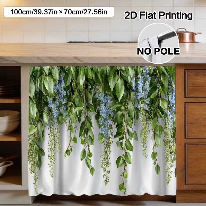 VIKAMA Küchenschrankvorhang mit Blumenranken-Design, halbtransparenter Sichtschutz für Küche und Bad mit Stangeneinschub - Bild 4