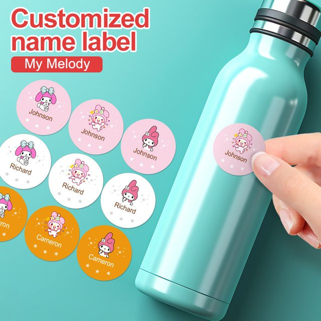Personalisierte My Melody Namensetiketten von Joytop - Anpassbare Aufkleber aus Papier für dein Partyzubehör und Geschenke - Bild 1