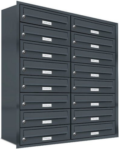 AL Briefkasten-System für 16 Parteien zur Unterputzmontage, grau, B/H/T: 153,55 x 96,0 x 27,5 cm - Bild 1