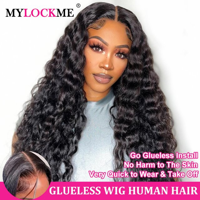 MYLOCKME Echthaar Perücke, Brasilianische Tiefe Welle, Lace Frontal, Unisex - Bild 1