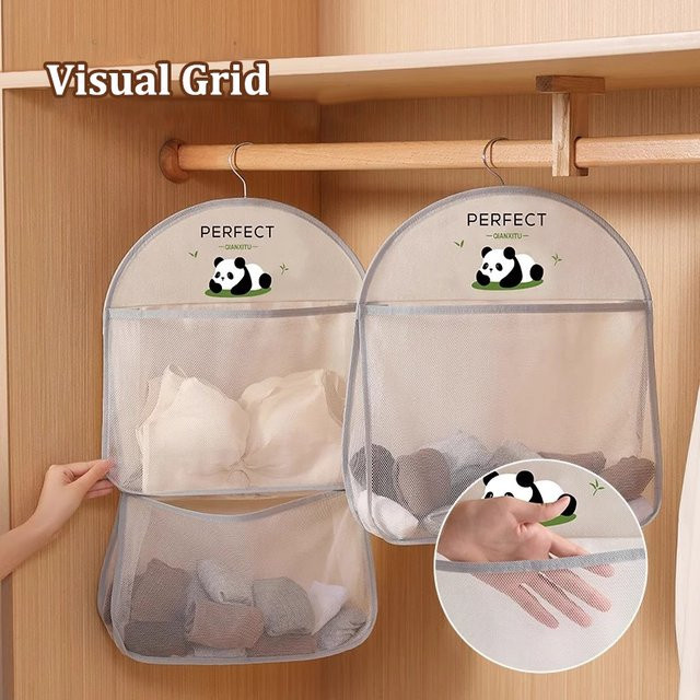 Hoeaden 3-in-1 Organizer zum Aufhängen aus atmungsaktivem Netzgewebe in Weiß für Socken, Unterwäsche und Spielzeug mit mehrschichtiger Aufbewahrung und Haken - Bild 1
