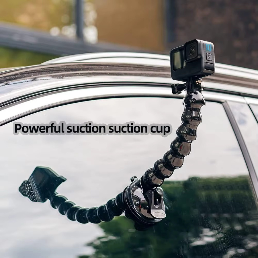 EXSKOF Flexible Saugnapf Schwanenhals Halterung in Schwarz für GoPro, Insta360, DJI Osmo Action und andere Action Cameras - Bild 2