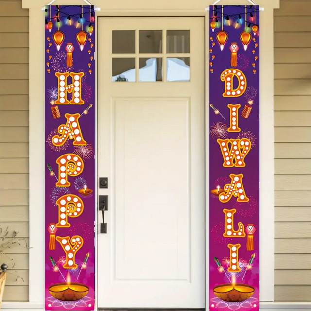 VIKAMA Diwali Festival Banner mit fluoreszierendem Druck, bunte Dekoration für den Außenbereich, B/H: 180 x 30 cm - Bild 1