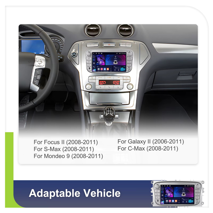 Podofo 7 Zoll Android Auto und Apple CarPlay Multimedia Radio mit GPS, WLAN, Bluetooth und Sprachsteuerung für Ford Focus - Bild 2