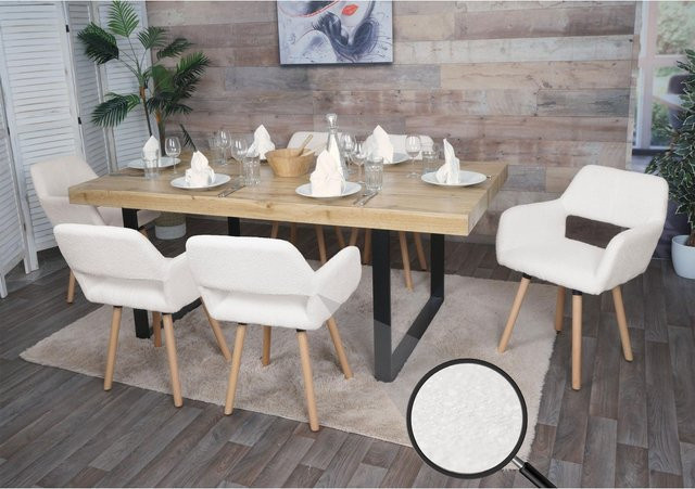 6er-Set MCW Esszimmerstuhl A50 II mit Armlehnen aus Buchenholz und Bouclé-Stoff in Beige - Bild 1