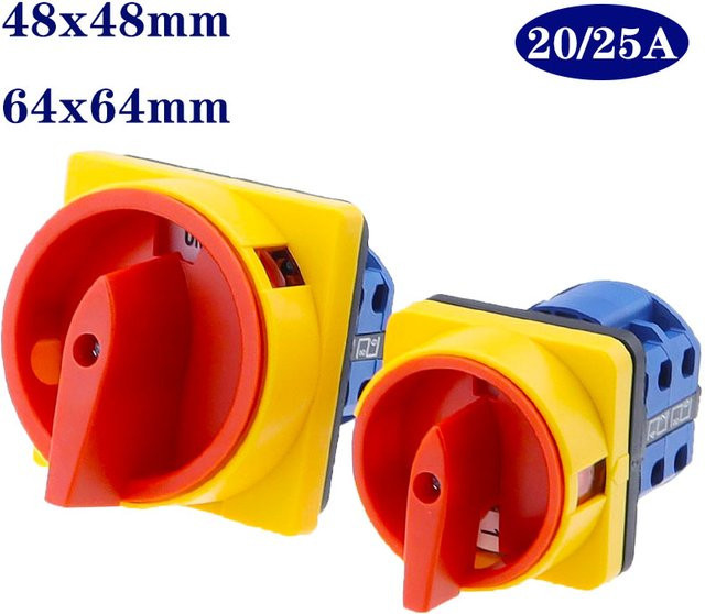 LW26GS CA10 4-poliger Trennschalter OFF-ON Drehnockenschalter mit Vorhängeschloss-Funktion, 20 A und 25 A, Multicolor, B/H: 64 x 64 mm, Einbaumaß: 48 x 48 mm - Bild 1