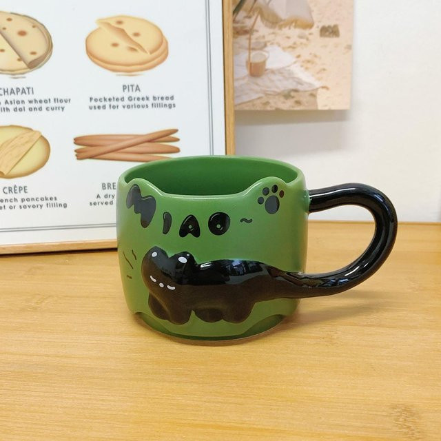 Design Sense Katzen-Stapelbecher aus Keramik für Kaffee und Wasser, 400 ml, in Orange, Braun, Gelb und Grün - Bild 1