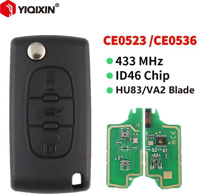 YIQIXIN Autoschlüssel mit 3 Tasten und 433MHz ID46 Chip für Citroen C1 C2 C3 C4 C5 Berlingo Xsara Picasso und Peugeot, Schwarz - Bild 1