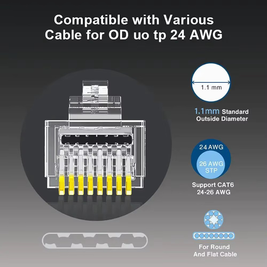 ZOERAX RJ45 Pass Through Modularstecker Cat6 und Cat5E, vergoldet, Multicolour - Bild 1