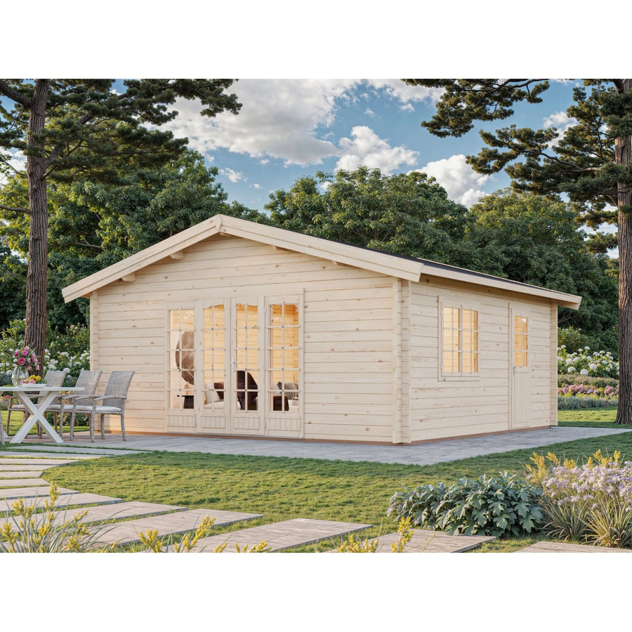 Palmako Irene Blockbohlenhaus aus Fichtenholz mit Satteldach und Boden in Braun, B/H/T: 622 x 312 x 596 cm - Bild 2