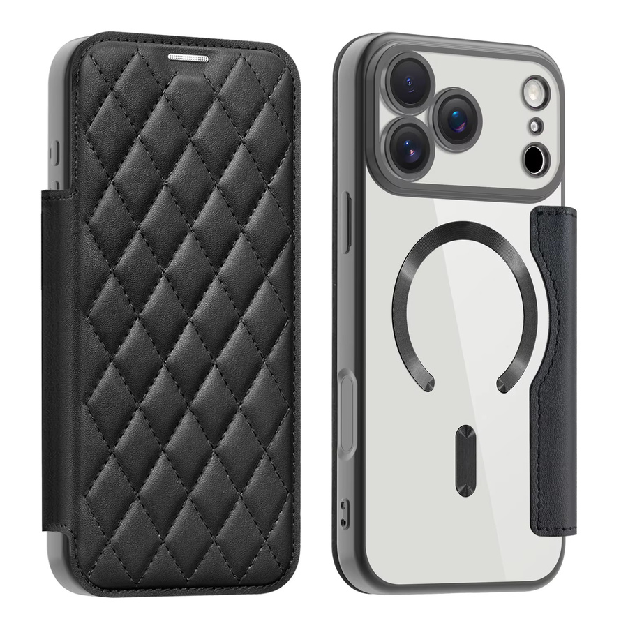 Luxus Mesh Flip Handyhülle aus PU-Leder mit magnetischer Aufladung für iPhone 17, 16, 15 Pro Max, 17 Air und 15 Plus in Gold oder Schwarz - Bild 3