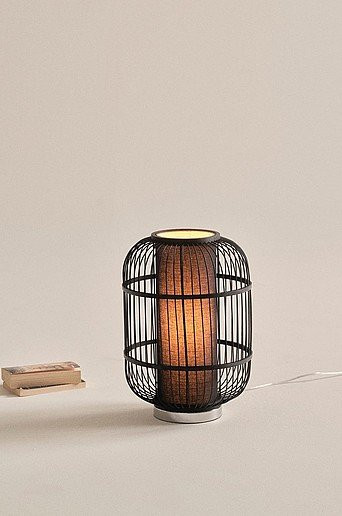 Jotex ALBERTA Tischleuchte in Schwarz und Beige aus Bambus, Stoff und Metall im Boho-Stil, Höhe: 42,5 cm - Bild 1