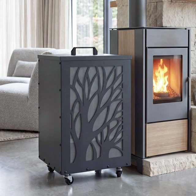 Pelletbehälter MCW-Q30 Bäume Aufbewahrungsbox in Anthrazit mit Rollen, H x B x T: 64 x 36 x 36 cm - Bild 1