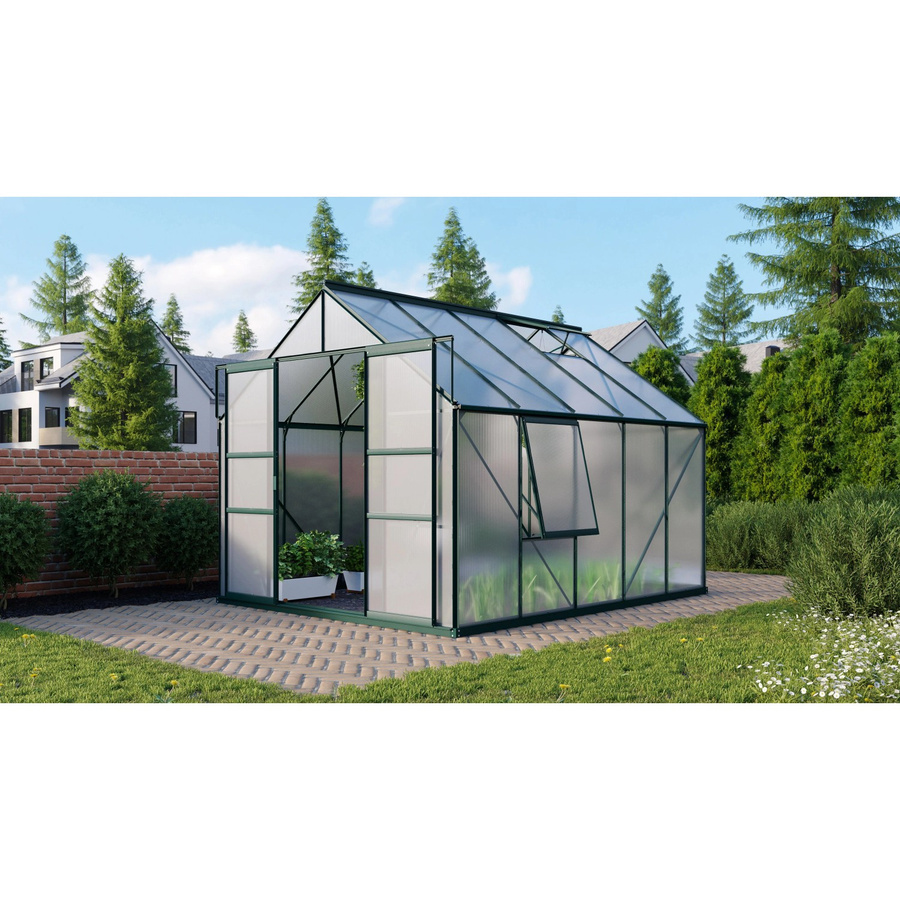 Vitavia Gewächshaus Meridian 8300 in Smaragdgrün mit Aluminiumrahmen, Polycarbonat-Verglasung, Fundament und Regenrinnen, 8,3 m² - Bild 2