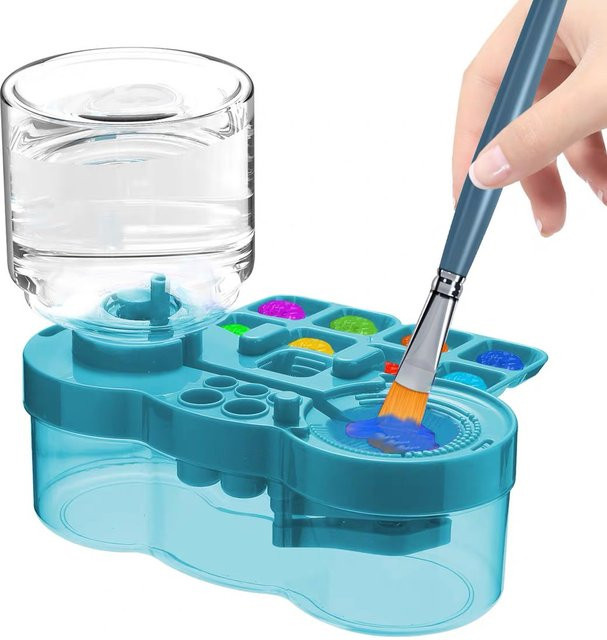 Pinselwascher mit automatischem Wasserzirkulationssystem und Ablaufknopf in Blau und Lila aus Kunststoff - Bild 1